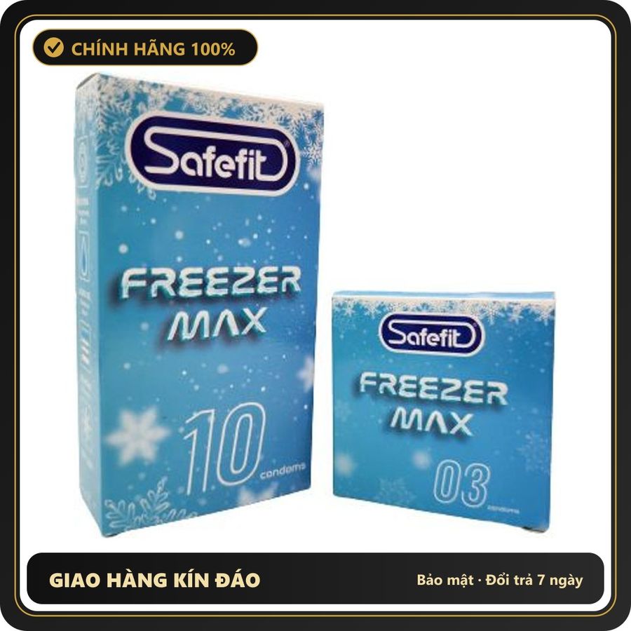 (Che Tên) Bao cao su Safefit Freezer Max - Siêu mỏng, mát lạnh hương bạc hà, truyền nhiệt tốt - Hộp 3 - 10 cái Cao Cấp Bảo Đảm