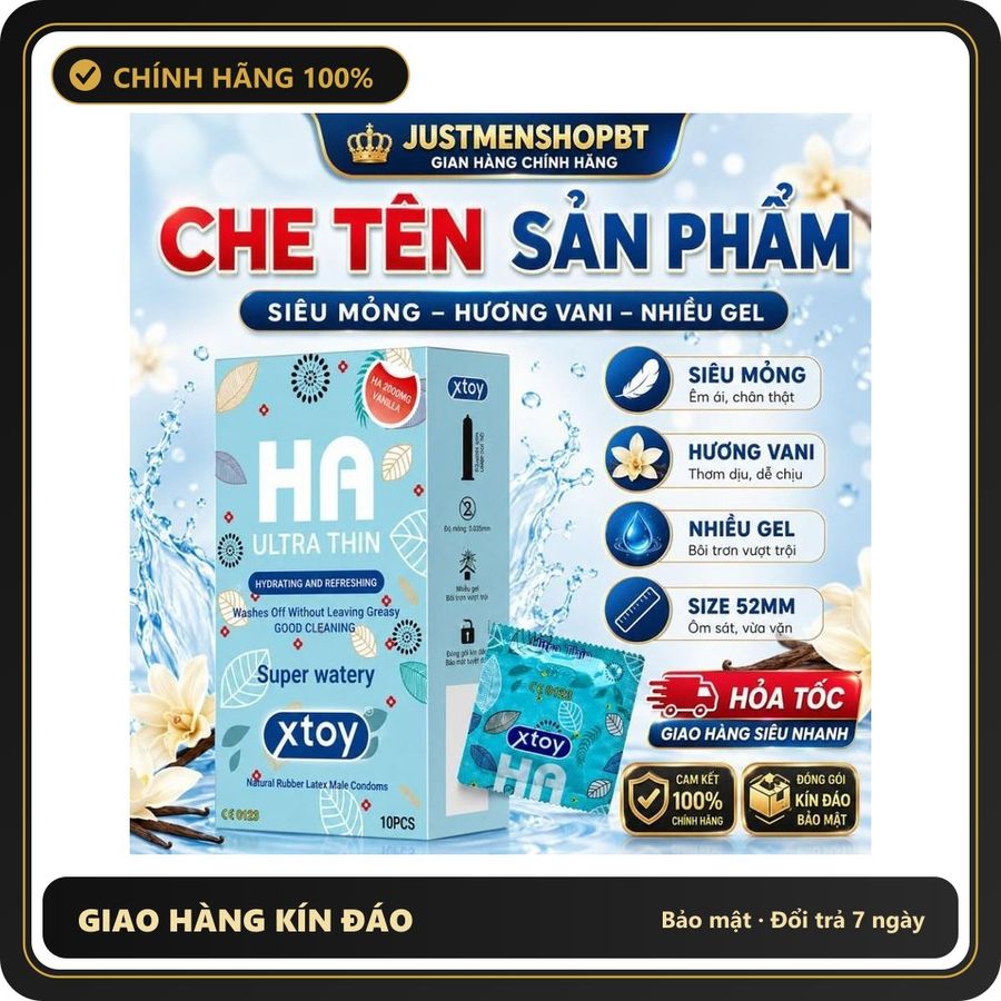 (Che Tên) Bao cao su Ha xanh XTOY siêu mỏng, nhiều gel, yêu dài lâu, dưỡng chất Hyaluronic Acid làm se khít Giao Nhanh Toàn Quốc