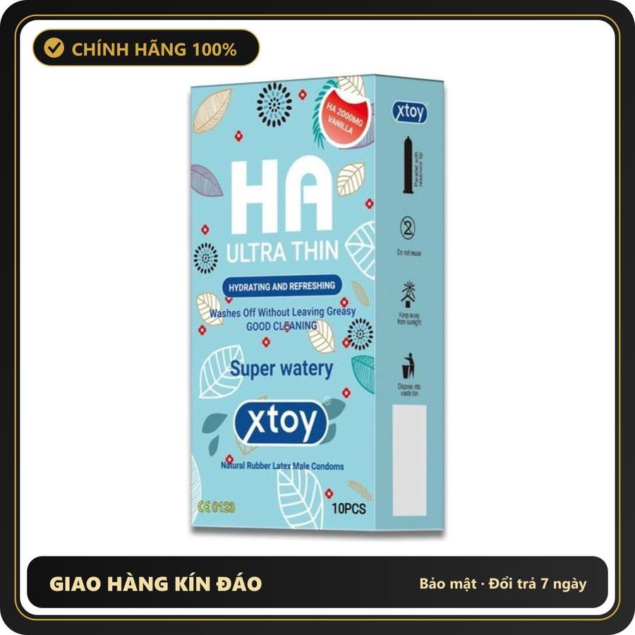 (Che Tên) Bao cao su XTOY HA Ultra thin, siêu mỏng, siêu nhiều bôi trơn 2000mg gốc nước, hộp 10 bcs Bảo Mật Tuyệt Đối