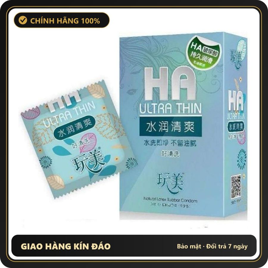 (Che Tên) Bao Cao Su HA Siêu Mỏng, Nhiều gel - Bcs Gia Đình, Nhiều Gel Bôi Trơn, Size 52mm Vừa Vặn Chuẩn Auth