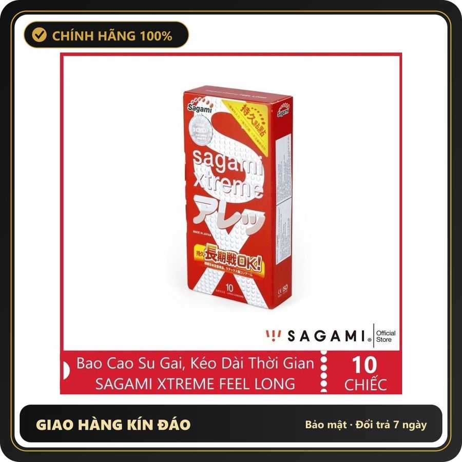 (Che Tên) Bao Cao Su Gân Gai nhiều Gel bôi trơn SAGAMI Xtreme Feel Long Nhật Bản (Hộp 10C) Chuẩn Auth