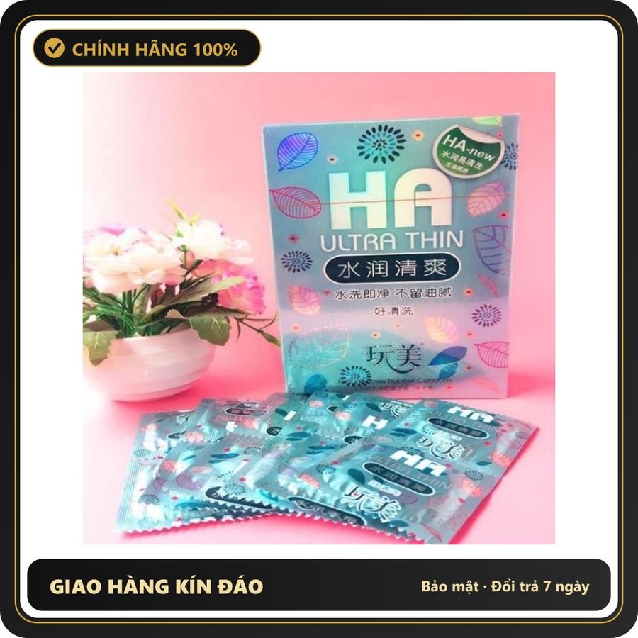 (Che Tên) Bao Cao Su HA Blue Ultra Thin, Bcs Siêu Mỏng, Size 52mm, Nhiều Gel Bôi Trơn (Hộp 100C - Tiết Kiệm) - Hàng Mới Về