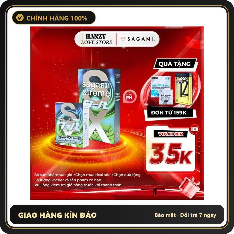 (Che Tên) Bao cao su Sagami Spearmint siêu mỏng 0.03mm, hương bạc hà, kéo dài thời gian - Hộp 3 và 10 cái Chuẩn Auth
