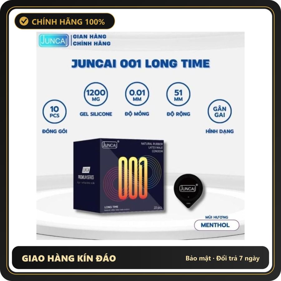 (Che Tên) Bao cao su gân gai 001 JUNCAI hộp 10 cái siêu mỏng 0.01mm kéo dài quan hệ HAPU Cao Cấp Bảo Đảm