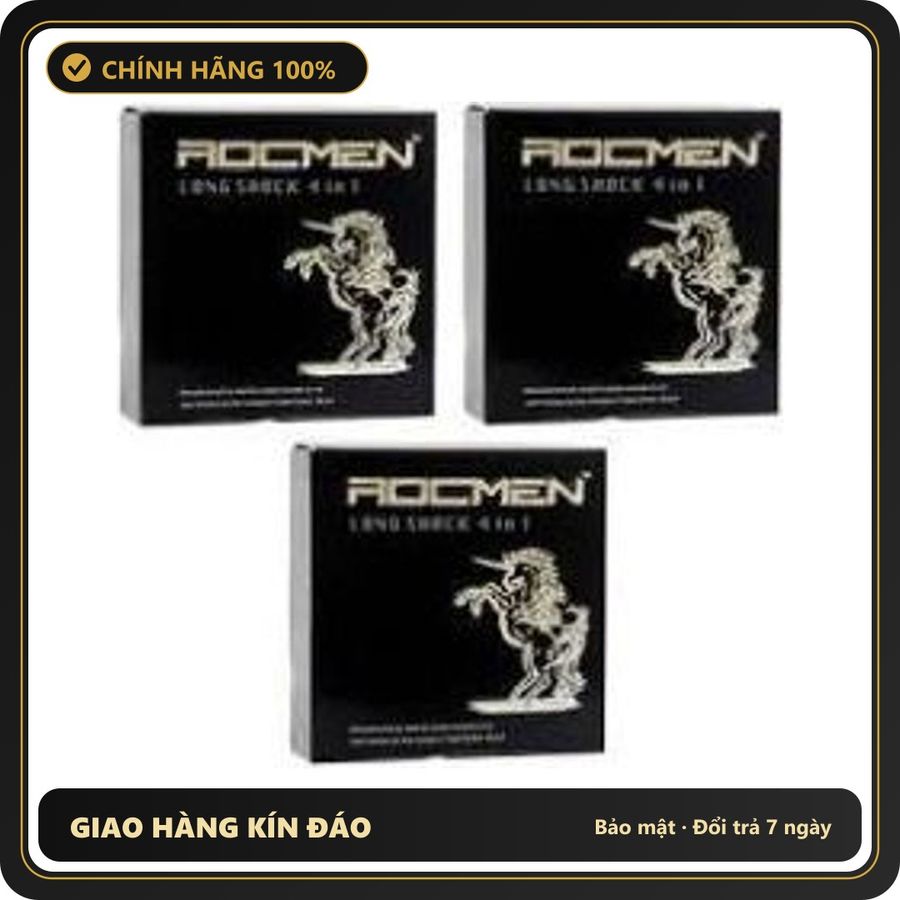 (Che Tên) Bao cao su Rocmen đen Long Shock 4 in 1 kéo dài thời gian quan hệ (Hộp 3 cái) HÀNG CHUẨN LOẠI 1 Hỗ Trợ 24/7