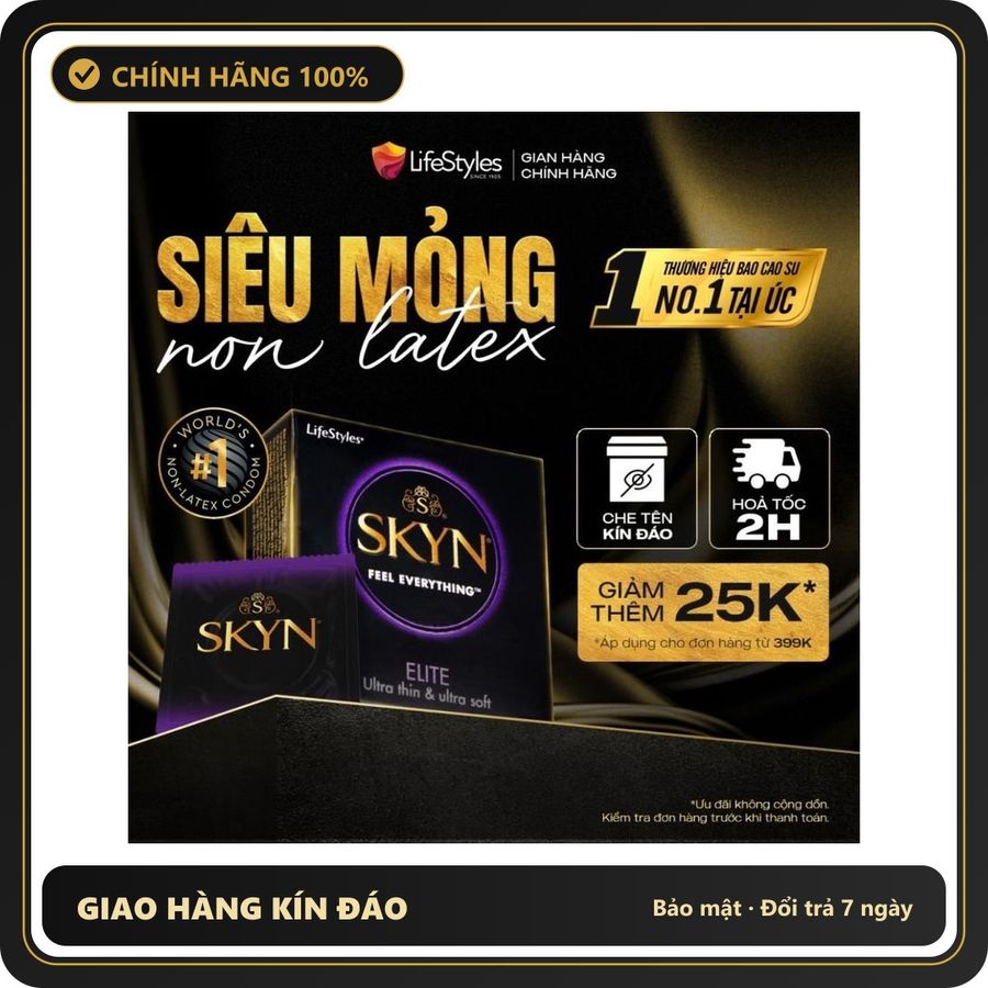 (Che Tên) [MUA 3 TẶNG 1] Bao cao su siêu mỏng LifeStyles SKYN ELITE non-latex không mùi cao su Hộp 3 bcs Bảo Mật Tuyệt Đối
