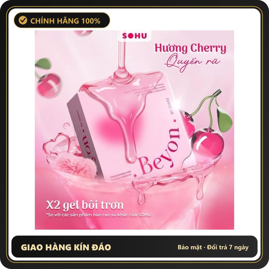 (Che Tên) Bao Cao Su Beyon by SOHU Siêu Mỏng Hương Cherry x2 Gel size 52mm - Hàng Mới Về
