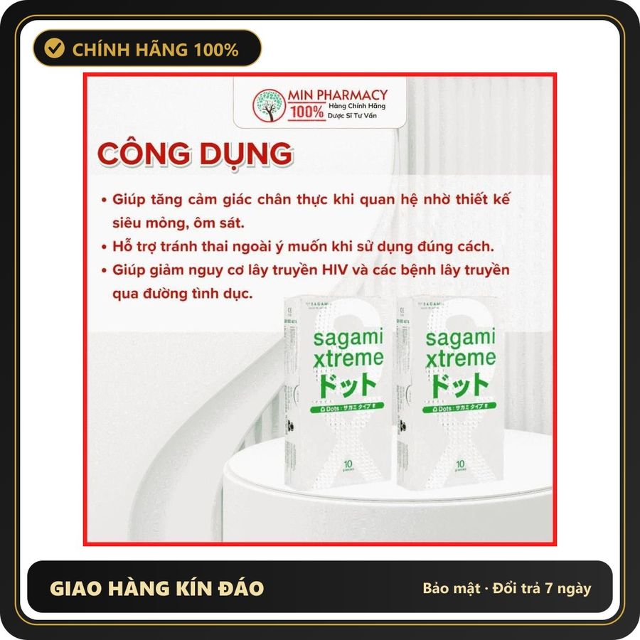 (Che Tên) Bao cao su Sagami Xtreme Nhật Bản Siêu mỏng Superthin, Có gân và gai nhỏ White box - Minpharmacy Hỗ Trợ 24/7
