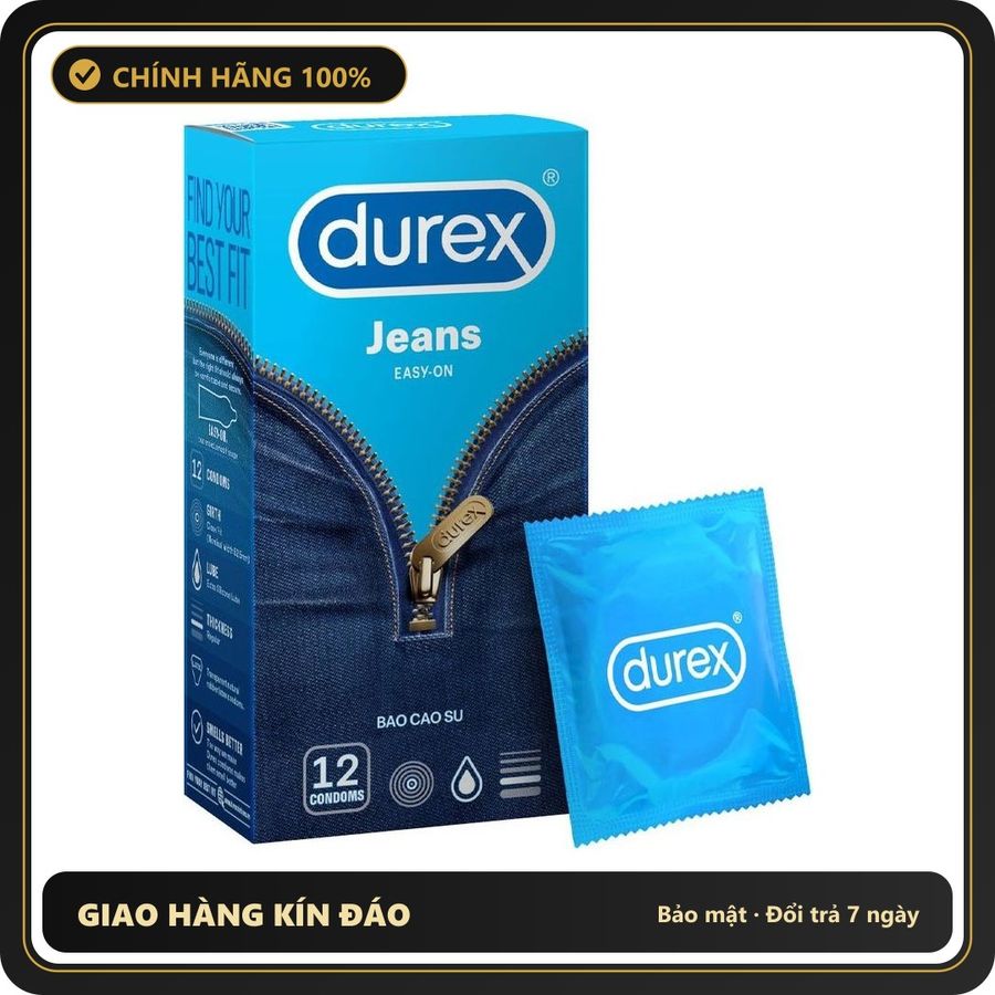 Bao cao su Durex Jeans hộp 12 chiếc chính hãng - nhiều gel bôi trơn, hộp 12 cái, có hương thơm - giao hàng che tên kín đáo