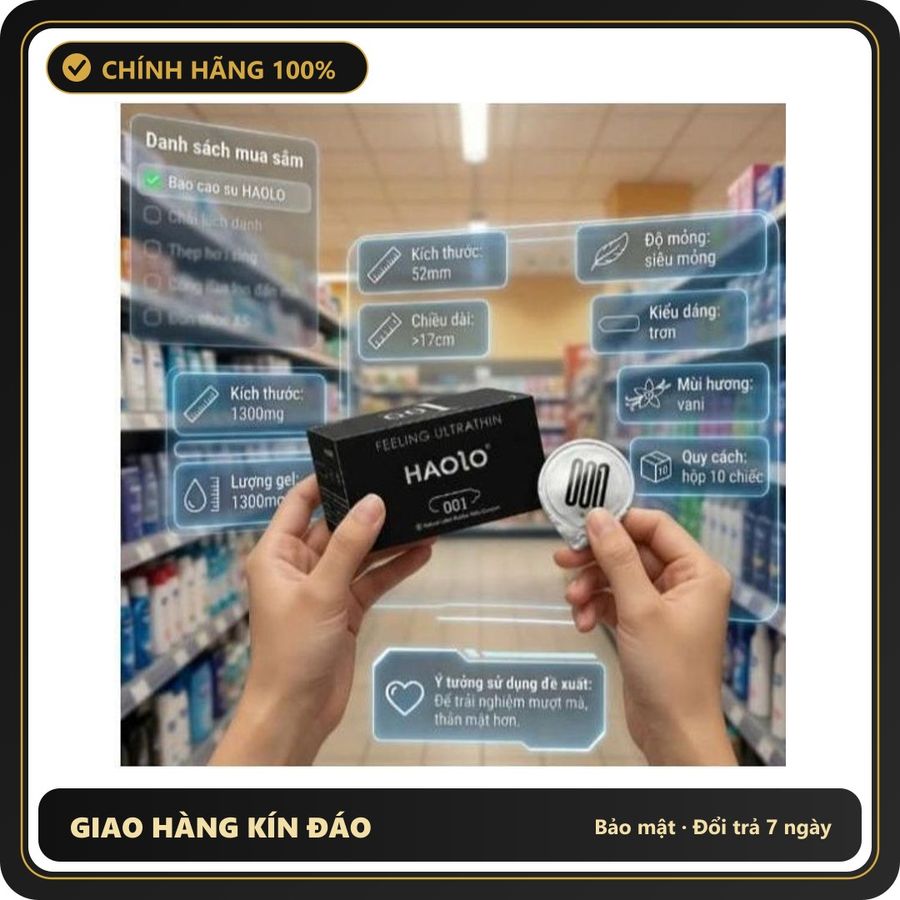 (Che Tên) [MUA 1 TẶNG 1] Bao cao su HAOLO siêu mỏng 0.01 bcs gân gai kéo dài thời gian nhiều gel bôi trơn cao cấp Hỗ Trợ 24/7