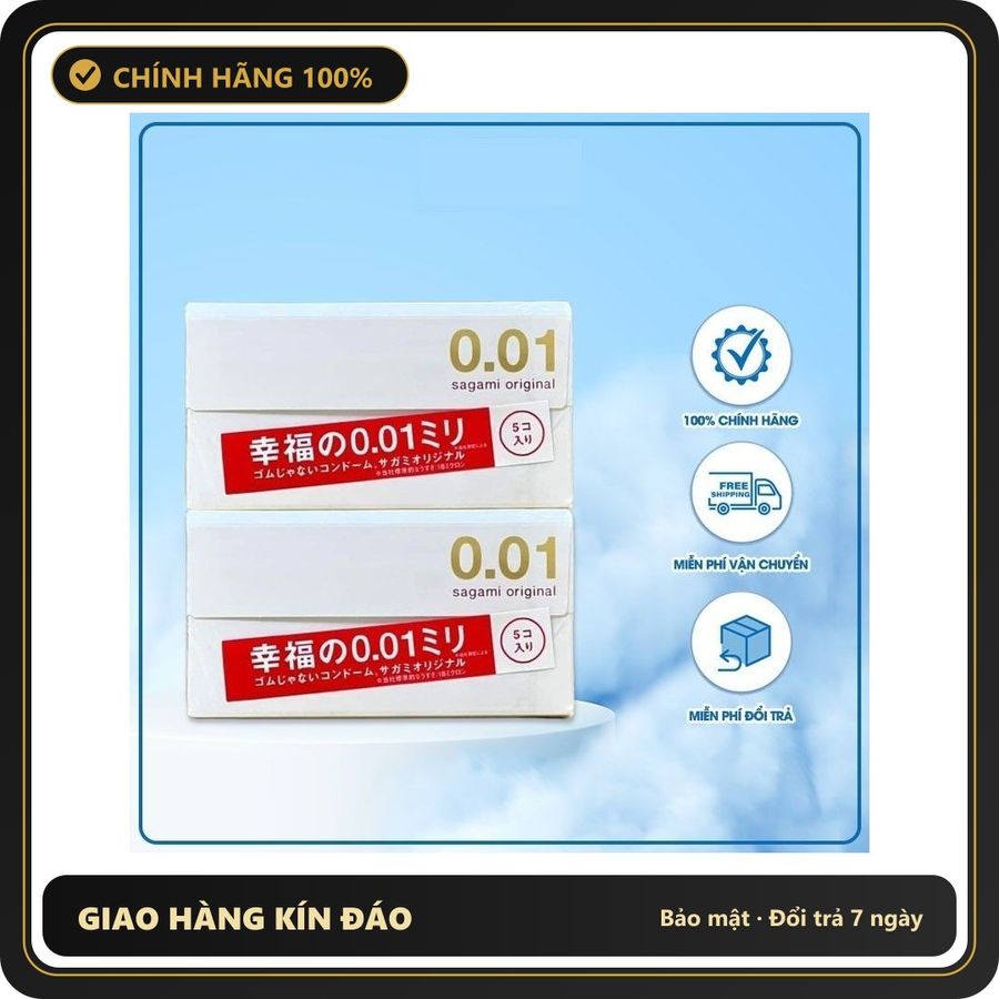 (Che Tên) Bao cao su Sagami Original 0.01 hộp 5 chiếc - mỏng nhất thế giới Giao Nhanh Toàn Quốc