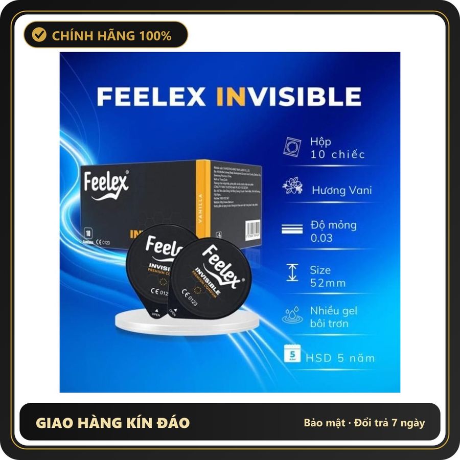 (Che Tên) [SVIP] Bao cao su siêu mỏng nhiều gel đặc biệt Feelex Invisible ôm sát đem lại cảm giác chân thật giảm ma sát - Hàng Mới Về