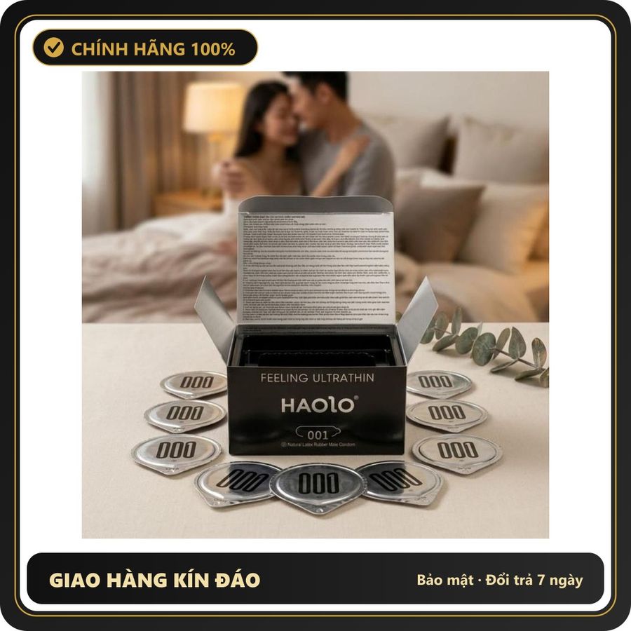 (Che Tên) Bao cao su HAOLO siêu mỏng 0.01 bcs gân gai kéo dài thời gian nhiều gel bôi trơn cao cấp, Hộp 10 BCS Hỗ Trợ 24/7