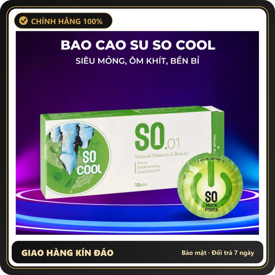 (Che Tên) Bao cao su SO COOL size 52mm siêu mỏng, hương bạc hà 12 cái/ hộp Chuẩn Auth