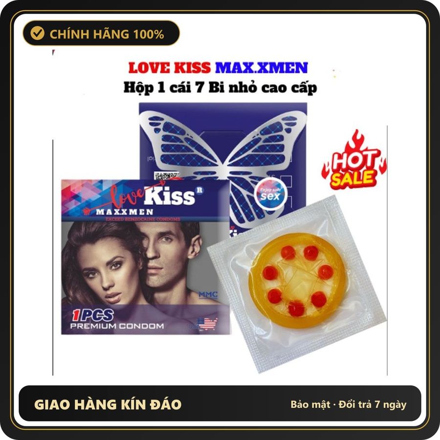 (Che Tên) Bao Cao Su 7 Bi Nổi Nhỏ Love Kiss Maxxmen Hộp 1 Cái Giao Nhanh Toàn Quốc