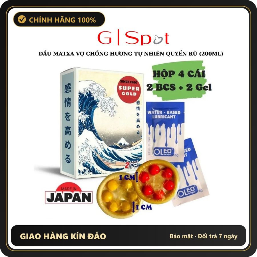 (Che Tên) Bao Cao Su 6 Bi Nổi Lớn Mềm Super Gold Nhật Bản - Hộp 2 cái - Tặng Gel Gói Hỗ Trợ 24/7