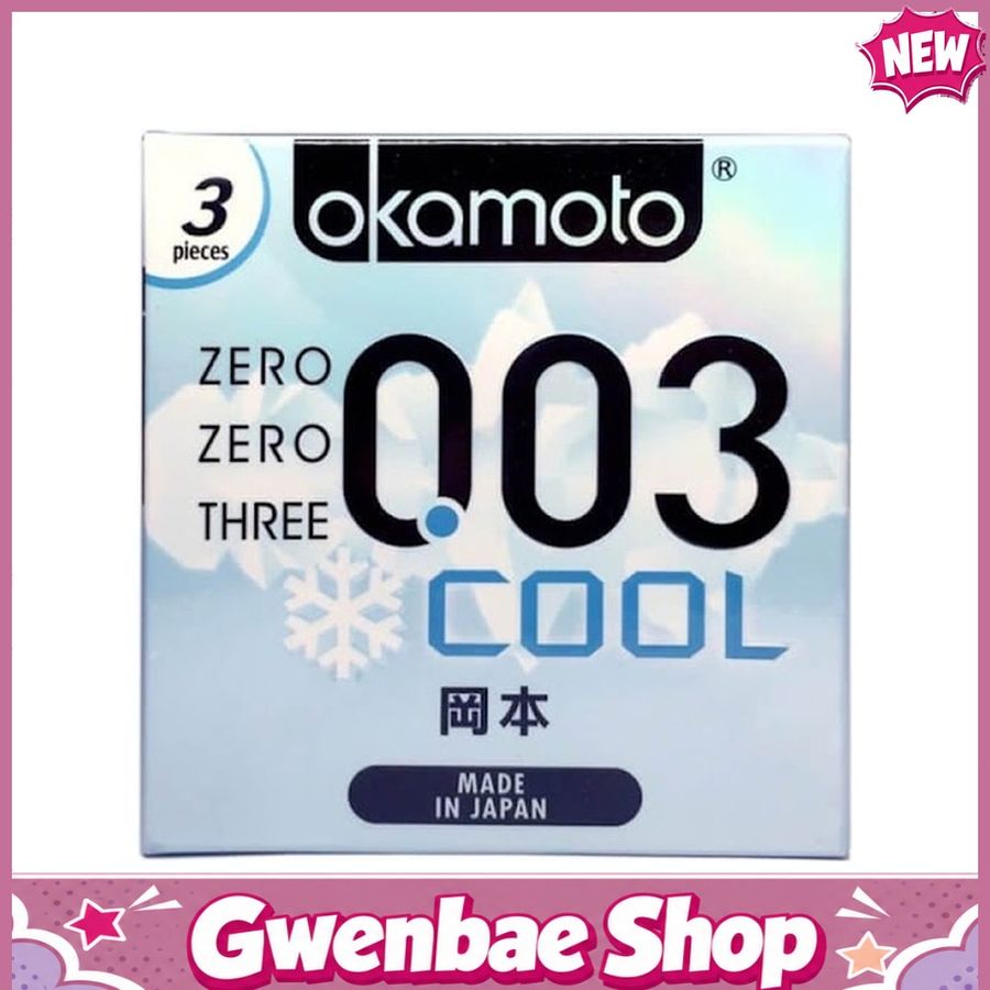 Bao cao su Okamoto 0.03 Cool - Siêu mỏng, mát lạnh, láng mịn - Hộp 3 cái - Gwen Shop Chính Hãng