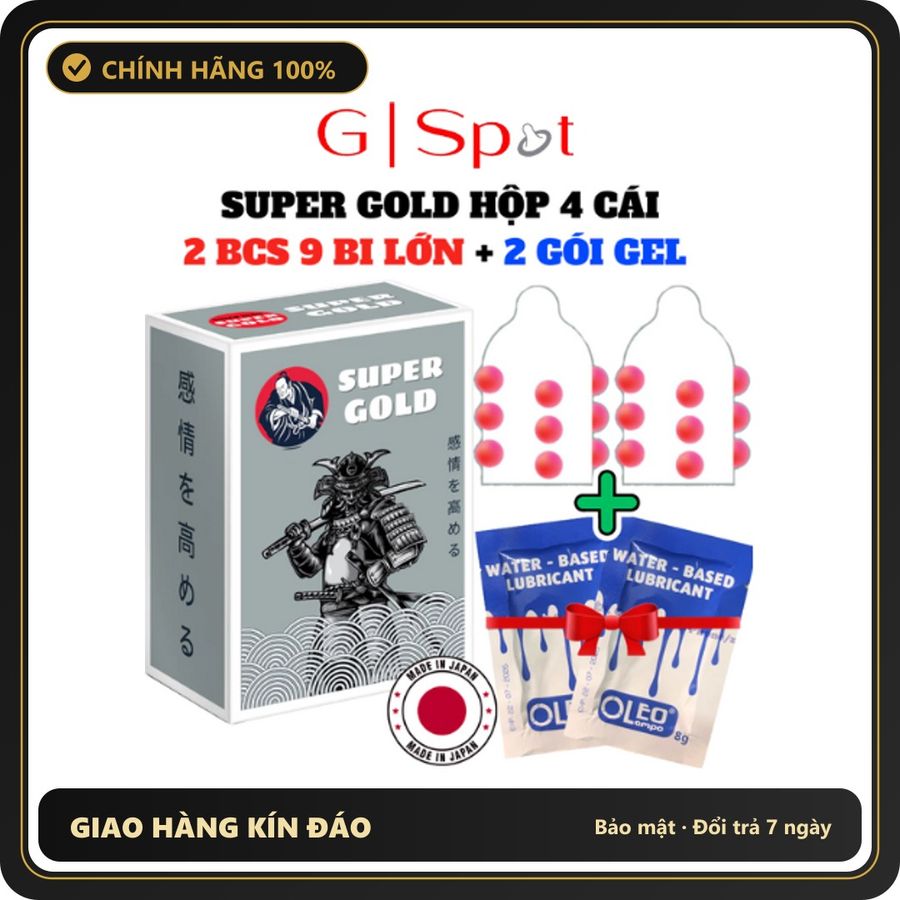 (Che Tên) Bao Cao Su Nhật Bản 9 Bi Lớn - Super Gold - Tặng 2 gel gói Chuẩn Auth