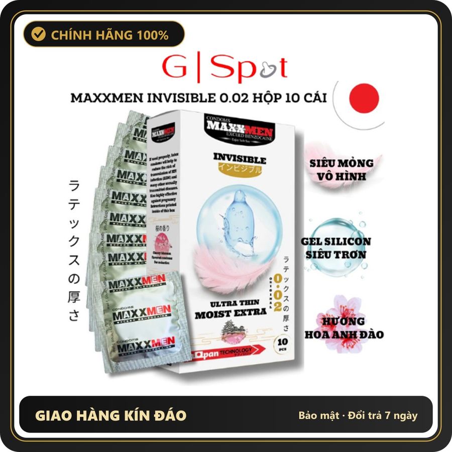 (Che Tên) Bao Cao Su Size 49mm Maxxmen Invisible 002, Cực Siêu Mỏng Nhiều Gel, Hương Hoa Anh Đào Cho LGBT, Gay Giao Nhanh Toàn Quốc