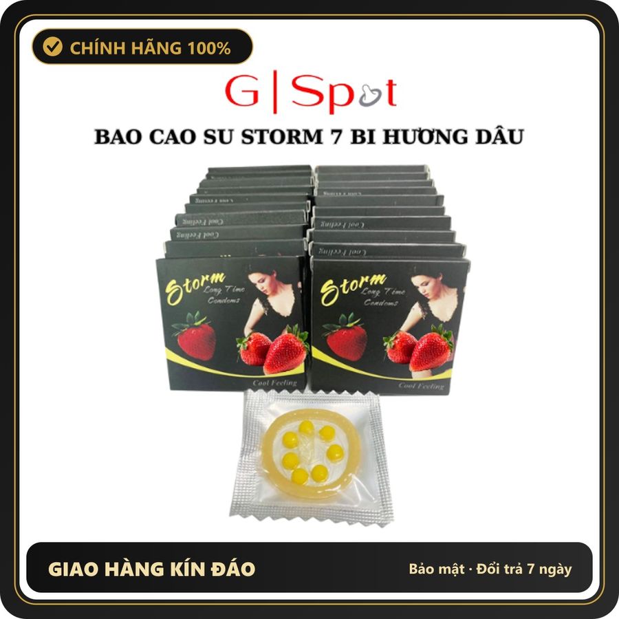 (Che Tên) Combo 10 Bao Cao Su Storm 7 Bi Hương Dâu Hộp Trắng Kín