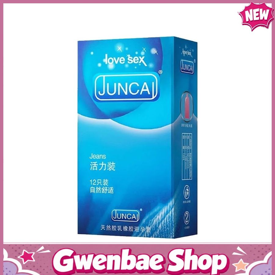 Bao cao su Juncai Jeans - Siêu mỏng, nhiều gel tạo trơn - Hộp 12 cái - Gwen Shop Chính Hãng