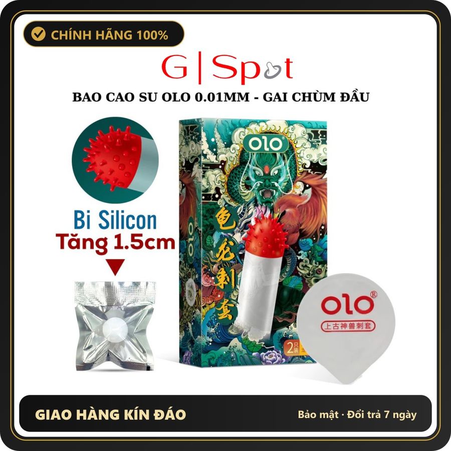 (Che Tên) Bao Cao Su OLO Gai Chùm Đầu Rồng Xanh 0.01mm - Nhiều Gel Siêu Mỏng Bảo Mật Tuyệt Đối