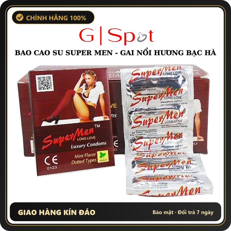 (Che Tên) Bao Cao Su Super Men 120 Cái Chính Hãng, Gai Nổi Hương Bạc Hà Hỗ Trợ 24/7