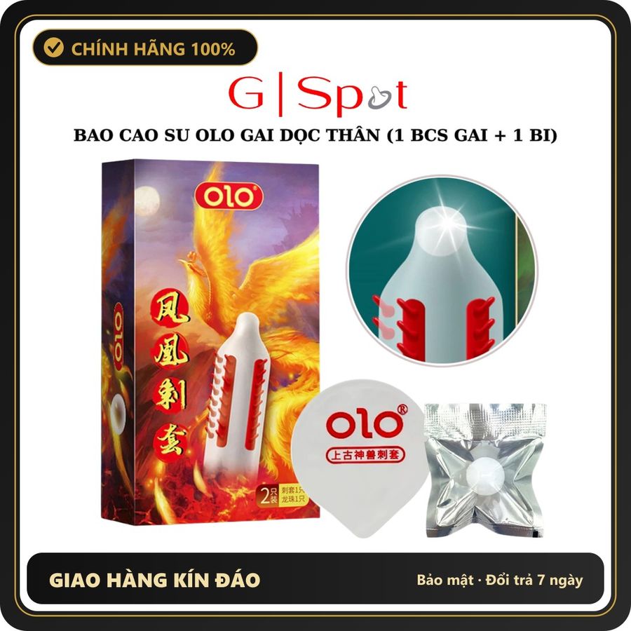(Che Tên) Bao Cao Su OLO Gai Dọc Thân (1 Bcs Gai + 1 Bi Silicon), Bcs Siêu Mỏng 0.03mm Giao Nhanh Toàn Quốc