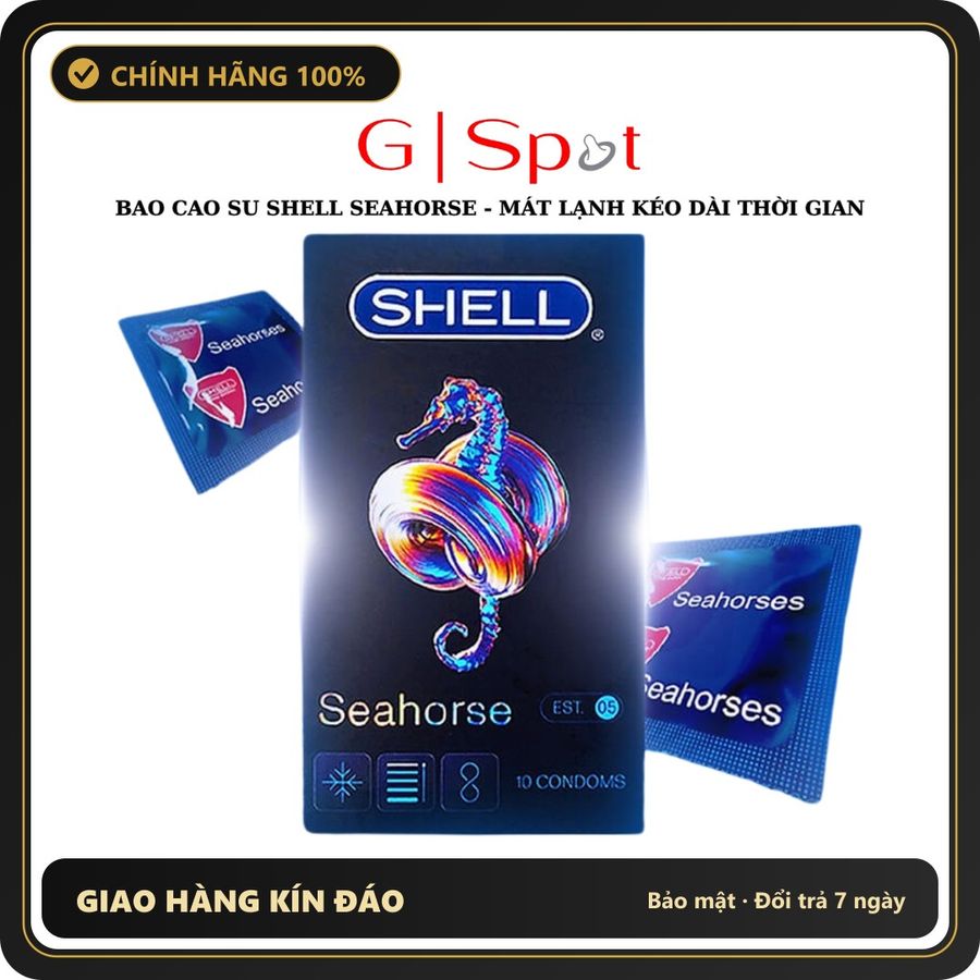 (Che Tên) Bao Cao Su Shell Seahorse - Mát Lạnh Kéo Dài Thời Gian - Hộp 10 Cái Giao Nhanh Toàn Quốc