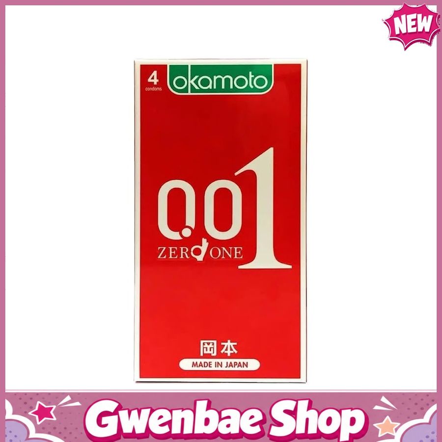 Bao cao su Okamoto 0.01 PU - Siêu mỏng tàng hình, truyền nhiệt chân thật - Hộp 4 cái - Gwen Shop Chính Hãng