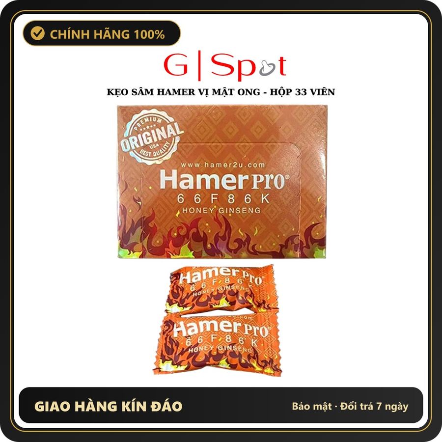 (Che Tên) Kẹo Sâm Hamer Pro Chính Hãng Vị Mật Ong - Hộp 33 Viên Ngậm Tăng Cường Sinh Lý Cuong Duong Nam Hộp Trắng Kín