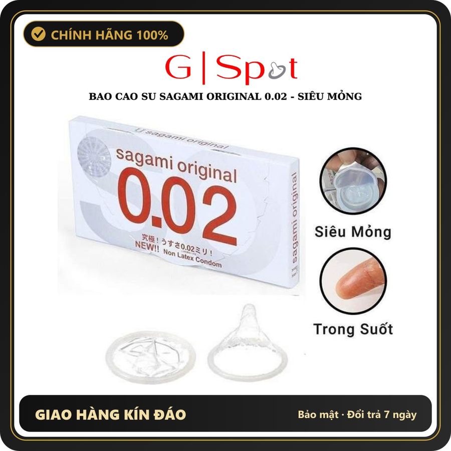 (Che Tên) Bao Cao Su Sagami Original 0.02 - Siêu Mỏng Nhiều Gel - Hộp 2 Cái Chuẩn Auth