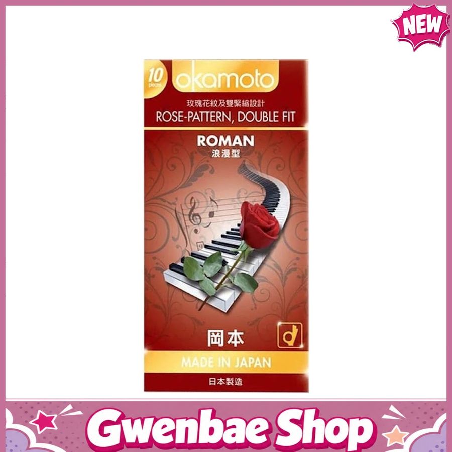 Bao cao su Okamoto Roman - Vân hoa hồng, ôm khít - Hộp 10 cái - Gwen Shop Chính Hãng