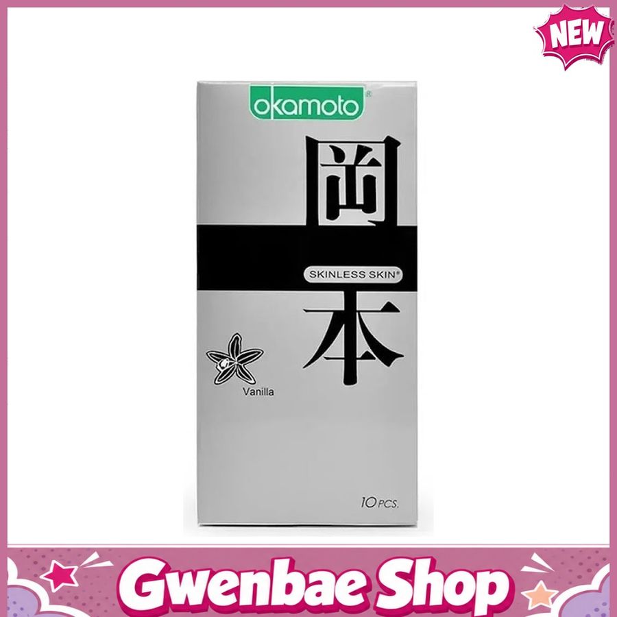 Bao cao su Okamoto Skinless Skin Vanilla - Hương vani, mềm mại - Hộp 10 cái - Gwen Shop Chính Hãng