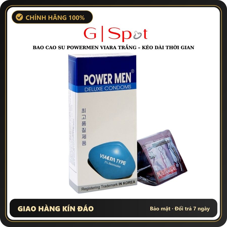 (Che Tên) Bao Cao Su Lâu Ra Power Men Viara Trắng – Siêu Mỏng Nhiều Gel Kéo Dài Thời Gian - Hộp 12 Cái Hộp Trắng Kín