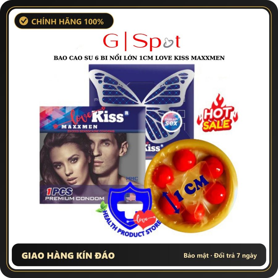 (Che Tên) Bao Cao Su 6 Bi Nổi Lớn 1CM Love Kiss Maxxmen Prolong - Bi Chắc Nhiều Gel Chuẩn Auth