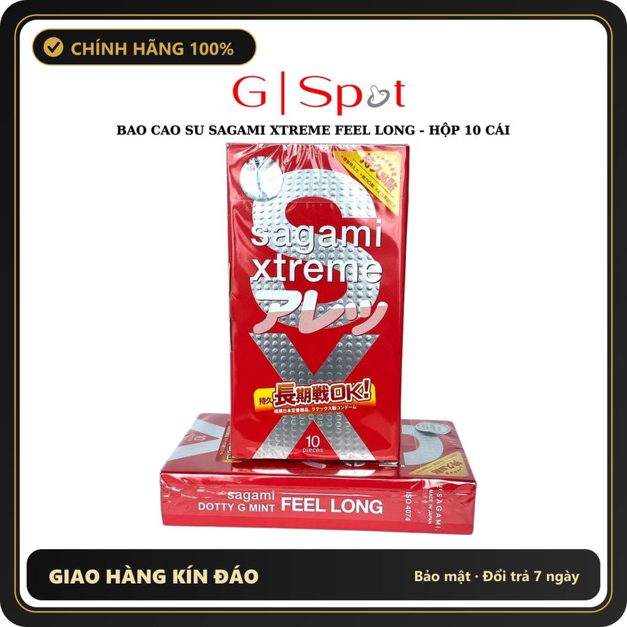 (Che Tên) Bao Cao Su Sagami Xtreme Feel Long Gai Kéo Dài Thời Gian - Hộp 10 Cái - Tặng Gel Gói Cao Cấp Bảo Đảm