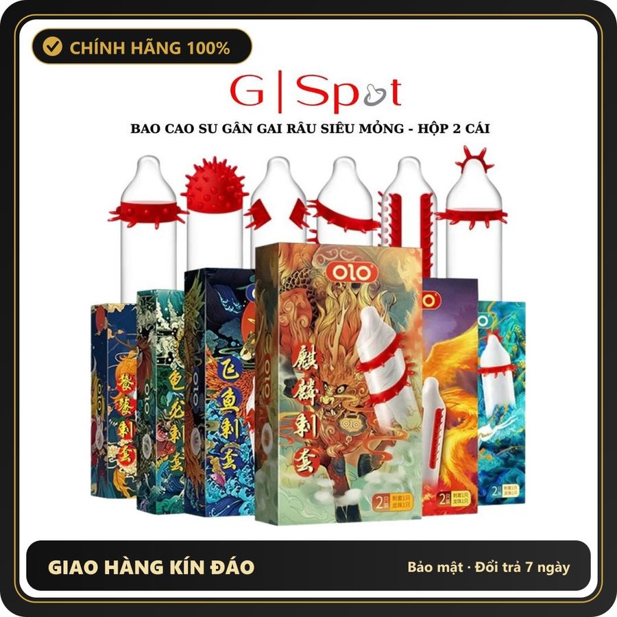 (Che Tên) Bao Cao Su Gân Gai Râu, Bcs Olo Siêu Mỏng 0.01mm, Nhiều Gel - Hộp 2 Cái Hộp Trắng Kín