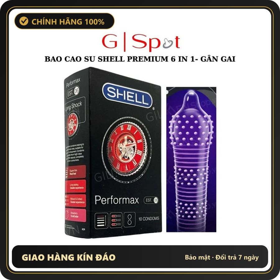 (Che Tên) Bao Cao Su Shell Performax 6 In 1- Gân Gai Khắp Thân Siêu Mỏng 789284 Cao Cấp Bảo Đảm