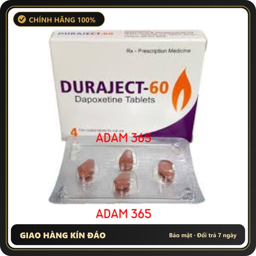 (Che Tên) VIên uống Duraject 60 (Dapoxetin 60mg) h/4v xuất tinh sớm (Sản phẩm shop ADAM 365) Giao Nhanh Toàn Quốc