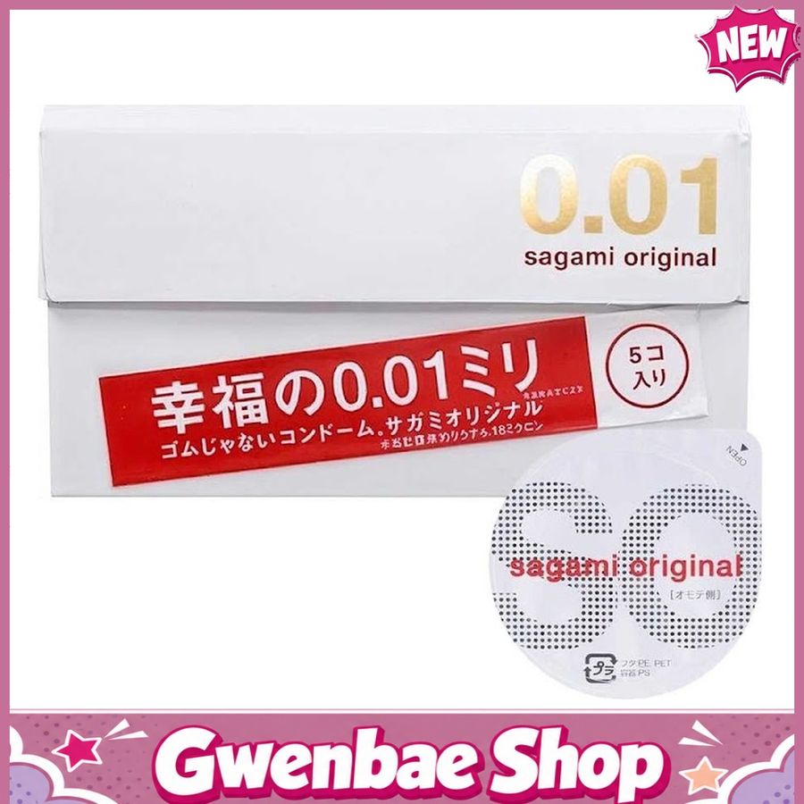 Bao cao su Sagami Original 0.01 - Siêu siêu mỏng 0.01mm - Hộp 5 cái - Gwen Shop Chính Hãng