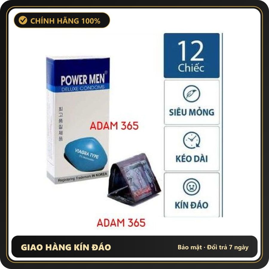 (Che Tên) Bao Cao Su Powermen Siêu Mỏng Kéo Dài Thời Gian Hộp Trắng Kín