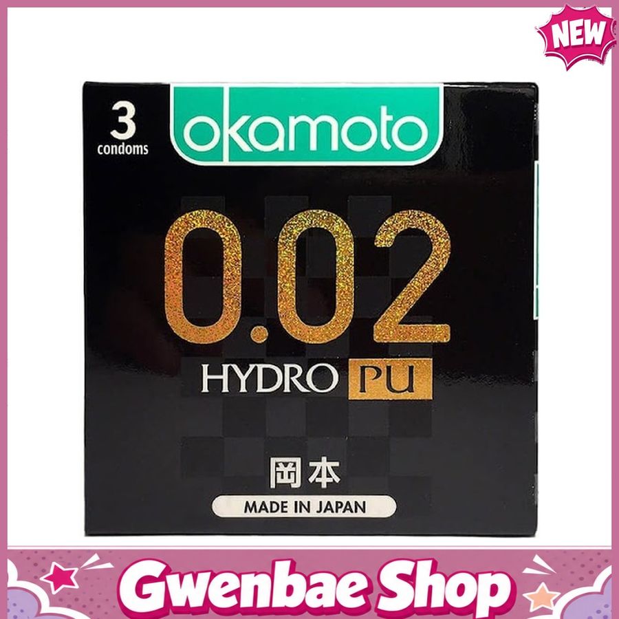 Bao cao su Okamoto 0.02 Hydro PU - Siêu mỏng, truyền nhiệt nhanh - Hộp 3 cái - Gwen Shop Chính Hãng