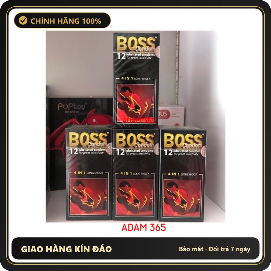 (Che Tên) Bao cao su Boss 4in1 Long Shock hộp 12 kéo dài thời gian chính hãng Cao Cấp Bảo Đảm