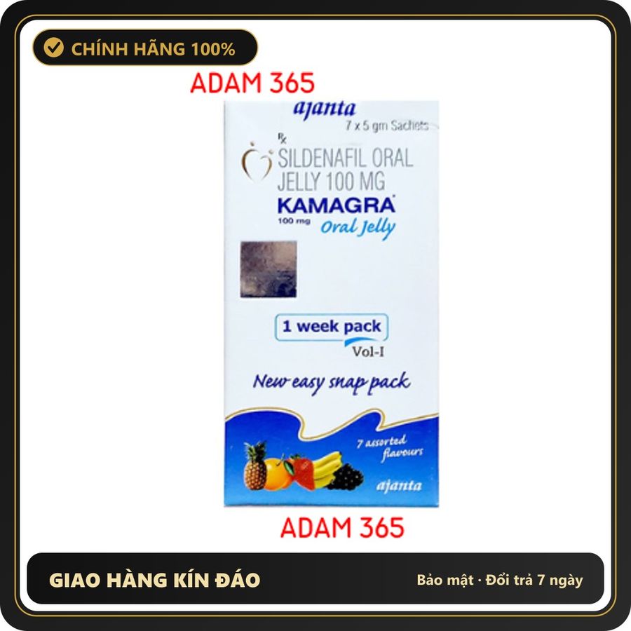 (Che Tên) Thu,ố.c cường dương Ka.ma.gra Oral Jelly 100mg Vol 1, Hộp 7 gói Chuẩn Auth