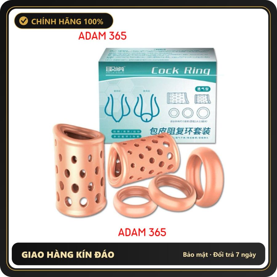 (Che Tên) Combo bộ 3 vòng đeo chống xuất tinh và 2 bao đôn khúc giữa màu da Hộp Trắng Kín
