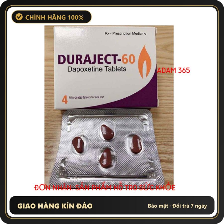 (Che Tên) VIÊN UỐNG TĂNG CƯỜNG KÉO DÀI THỜI GIAN NAM GIƯỚI DURAJECT -60 HỘP 4V ẤN ĐỘ Hộp Trắng Kín