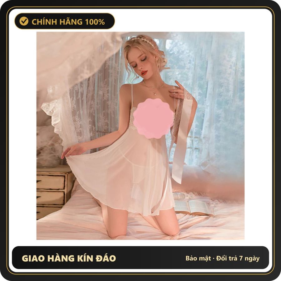 Váy Ngủ Ren Xuyên Thấu Mềm Mịn Hở Ngực N173 Trắng chính hãng - phối ren, freesize, set đầy đủ phụ kiện - giao hàng che tên kín đáo