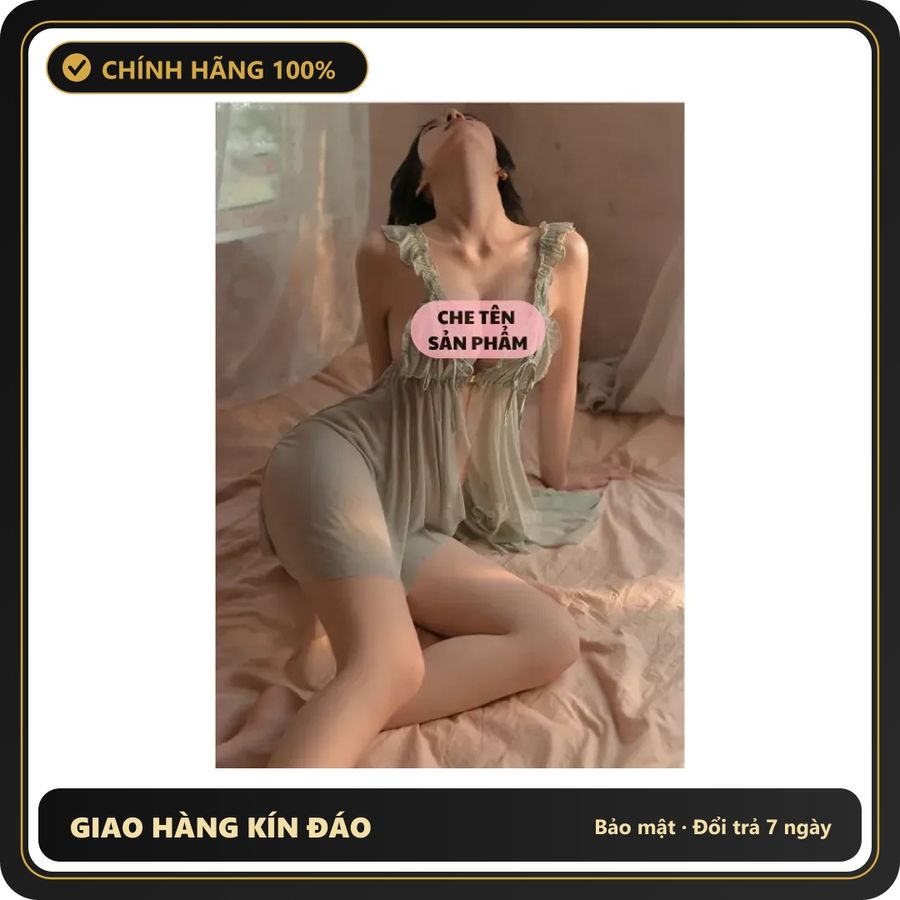 Váy Ngủ Xẻ Tà Khoá Cài Ngực Trước Xinh N148 Xanh Mint chính hãng - phối ren, freesize, set đầy đủ phụ kiện - giao hàng che tên kín đáo