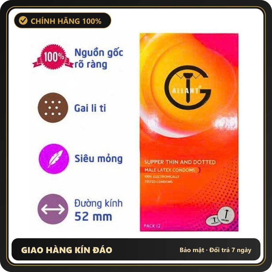 (Che Tên) Bao Cao Su Gallant Supper Thin And Dotted Gân Gai Medevice Hộp 12 cái 330336 [Mã CK-SP909301-07] Hỗ Trợ 24/7
